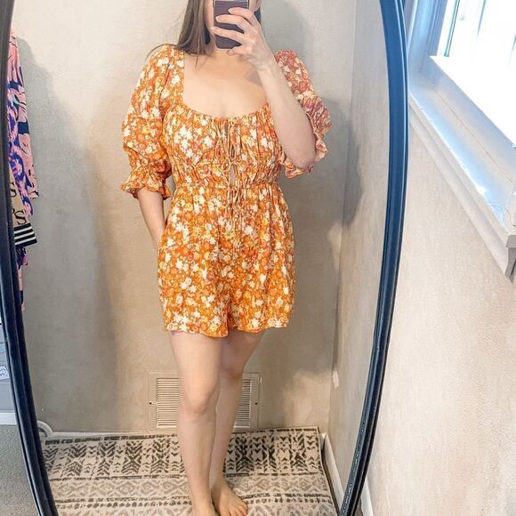 Free People Show Me Love Romper in Orange S - Picture 1 of 10